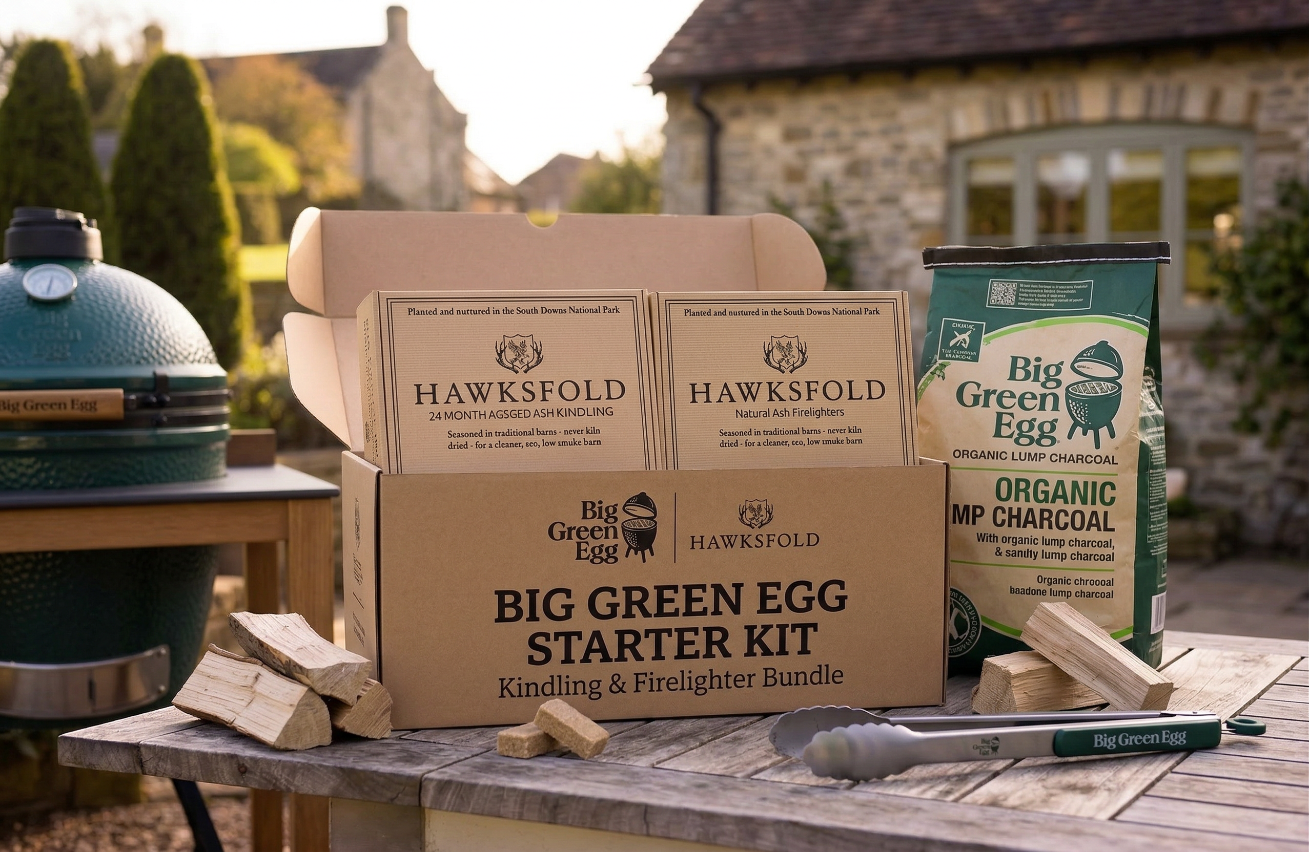 Hawksfold Big Green Egg Starter Bundle - Ash Hardwood