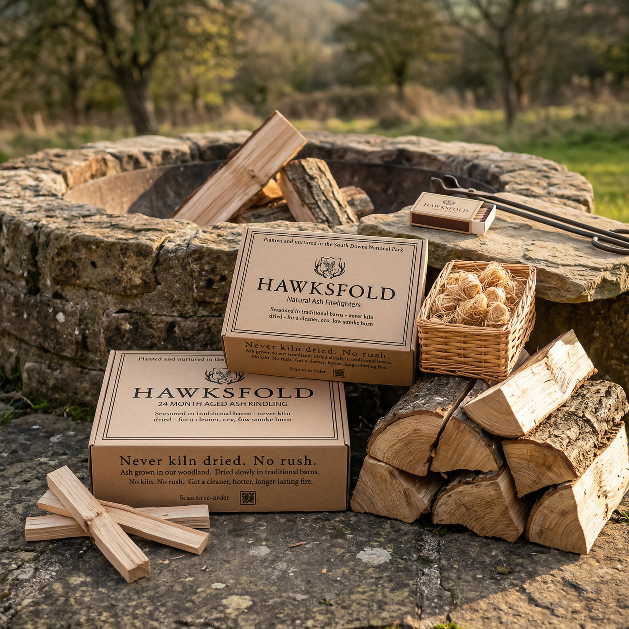 Hawksfold Fire Pit Evening Bundle - Ash Hardwood